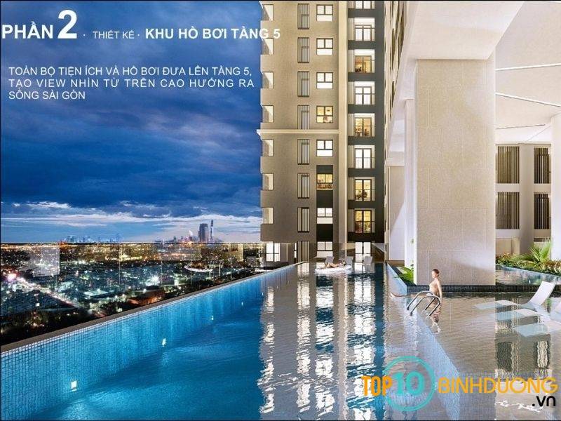 Hồ bơi rộng lớn view sông Sài Gòn và thành phố xa hoa